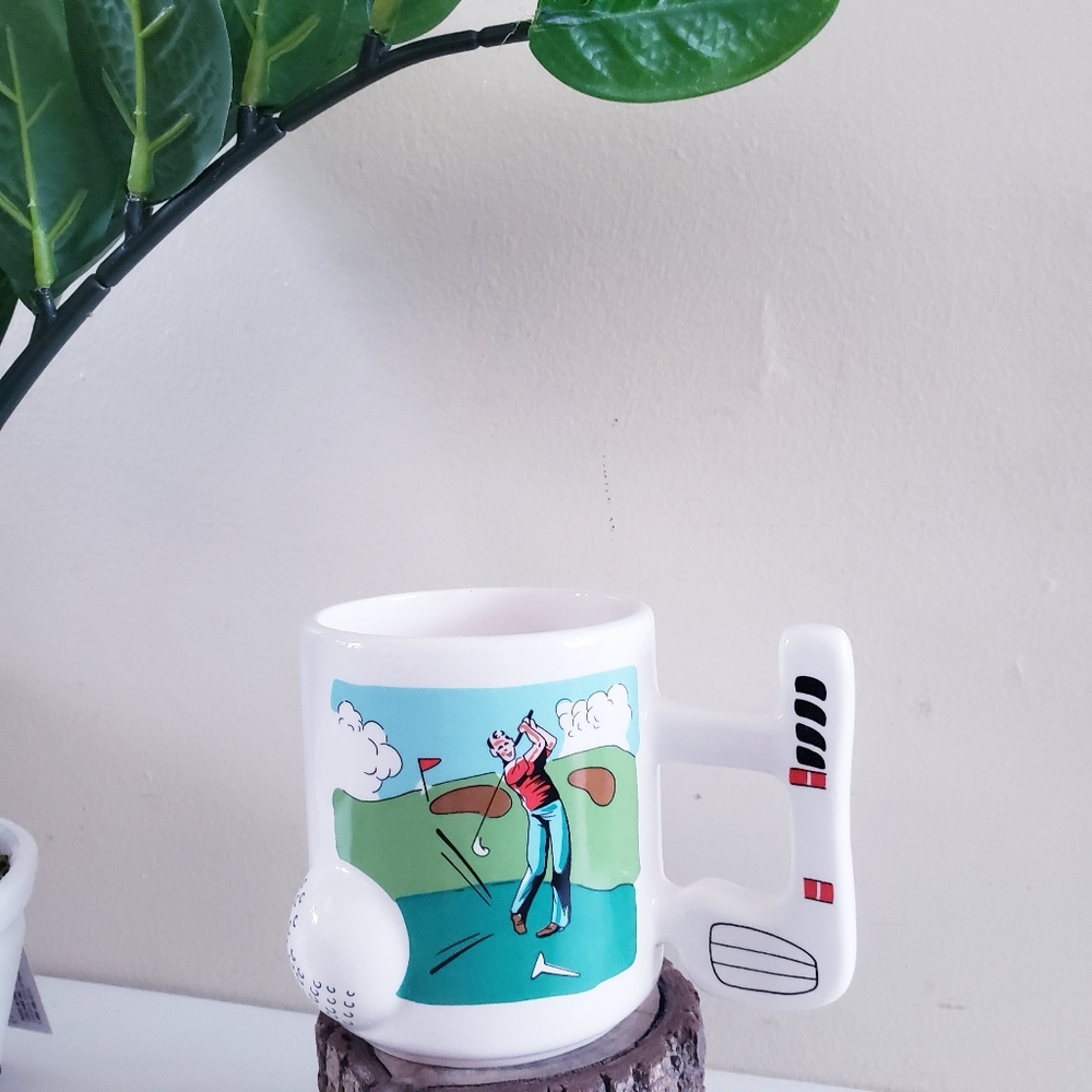 Golf Theme Coffee Mug by Chadwick Miller Club Handle 3D Golf Ball VINTAGE RETRO